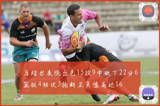马绍尔表现出色15投9中砍下22分6篮板4助攻3抢断正负值高达16